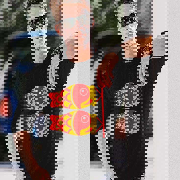 鯉 鯉 漢字 鯉のぼり 旗 長袖Tシャツ 彼への贈り物