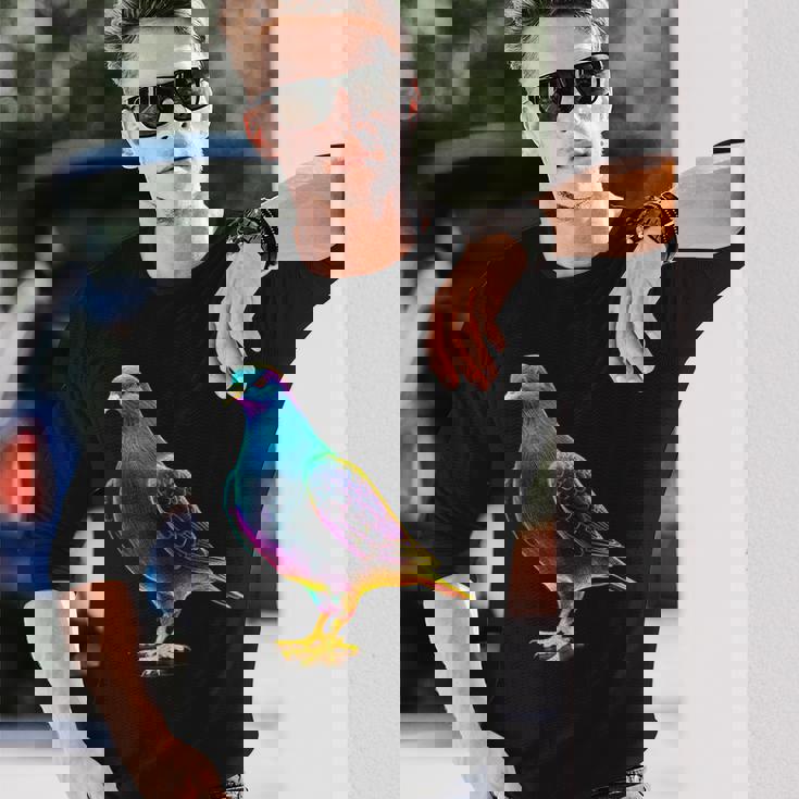 鳩 カラフル 動物 動物園 アートワーク 鳩 長袖Tシャツ 彼への贈り物