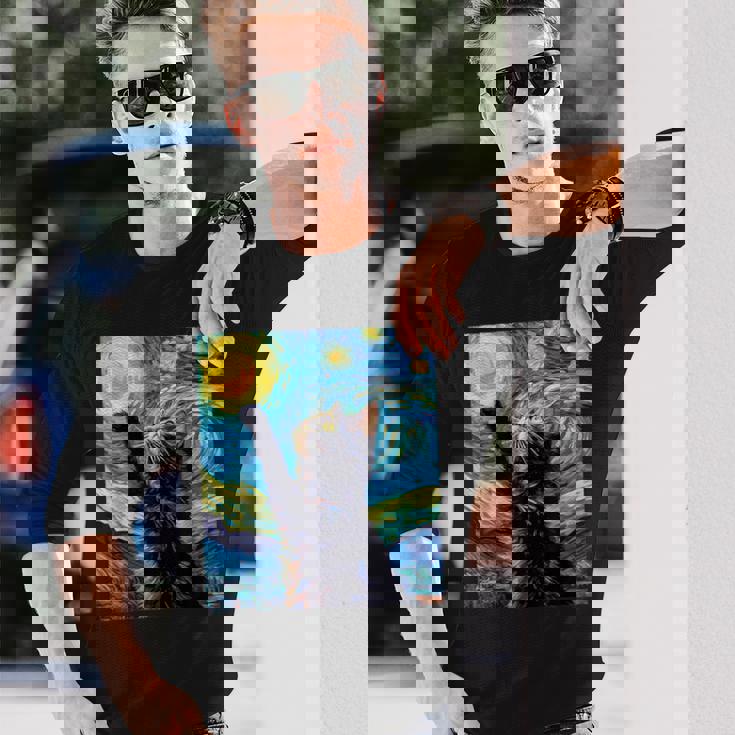 黒猫のヴィンテージアート 猫好き 猫飼い 猫 ネコ ねこくろねこ好き 面白い サプライズ ギフト にゃんこ 長袖Tシャツ 彼への贈り物