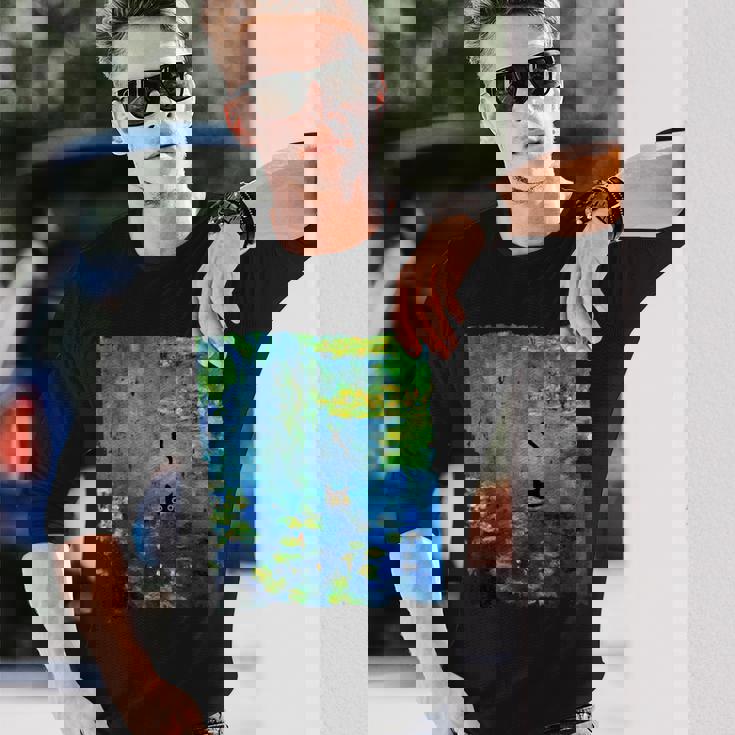 黒猫モネのスイレン絵画アート 猫好き 長袖Tシャツ 彼への贈り物