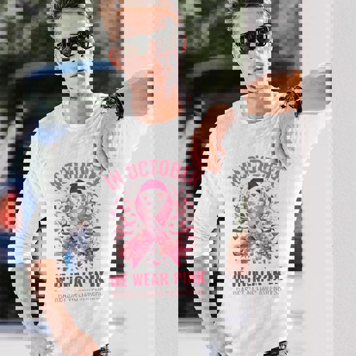 10月にはピンクリボンデザインの乳がんウォークを着用 長袖Tシャツ 彼への贈り物