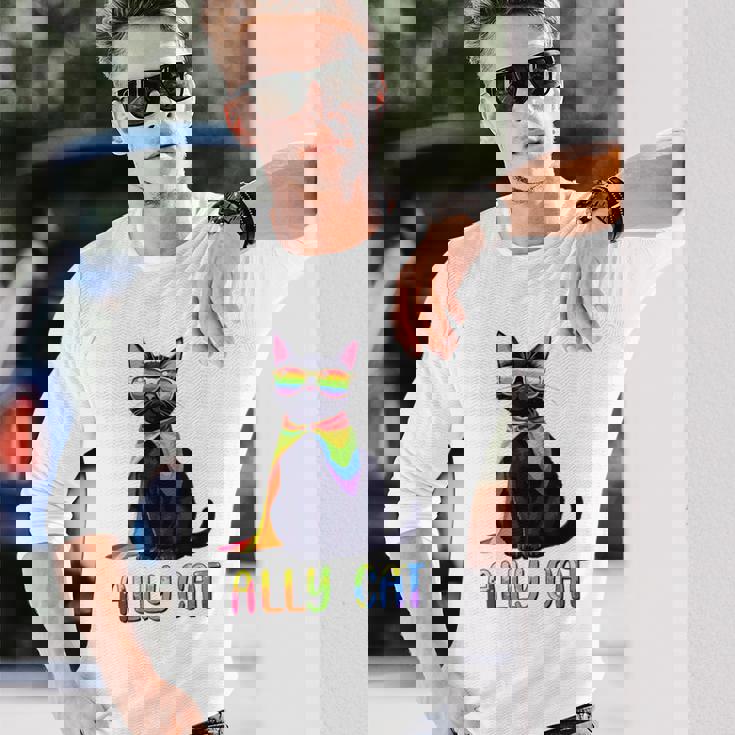 Ally Cat Lgbtゲイプライド月間2025レインボー平等権 長袖Tシャツ 彼への贈り物
