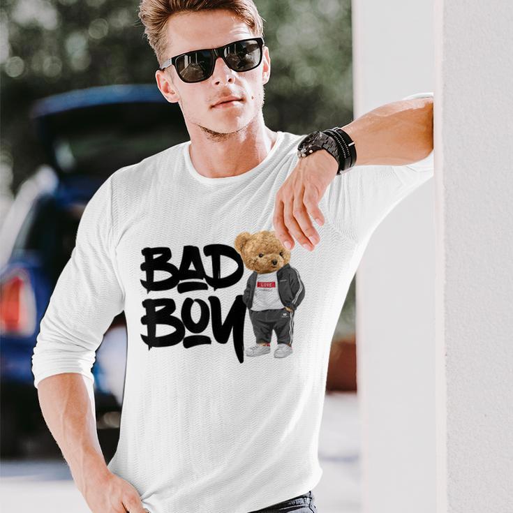 Angry Bad Boystyle、クールなテディベア、バッドボーイグラフィックデザイン。 長袖Tシャツ 彼への贈り物