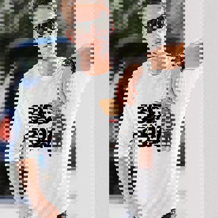 Angry Bad Boystyle、クールなテディベア、バッドボーイグラフィックデザイン。 長袖Tシャツ 彼への贈り物