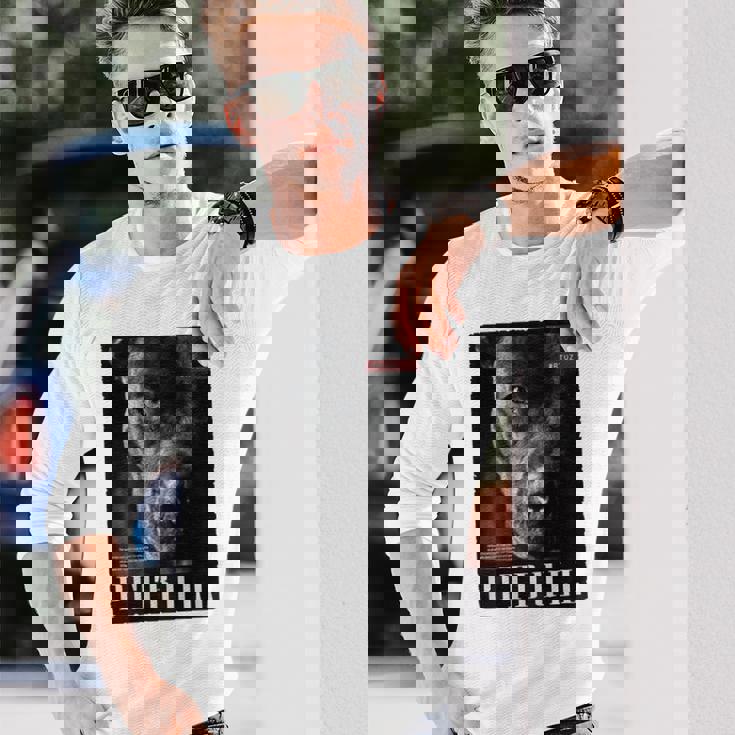 Backprint 野生の犬ピットブルテリアのポートレートブルドッグのバックプリントピットブル 長袖Tシャツ 彼への贈り物