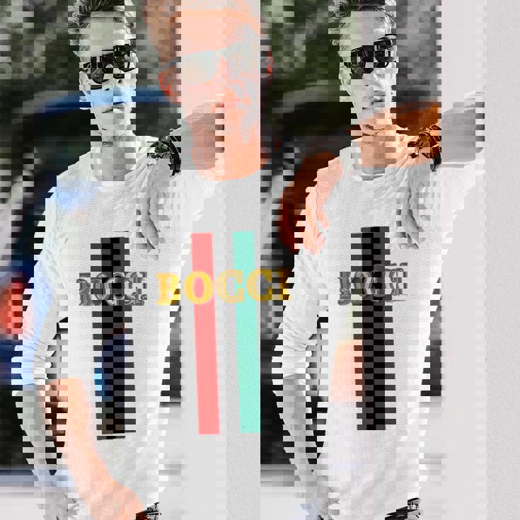 Bocci ぼっち《フェイクゴールド ロゴ》緑 赤 ライン【変なデザイン屋さん】陰キャ オタク ブランド パロディ 面白 長袖tシャツ 長袖Tシャツ 彼への贈り物