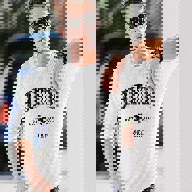 Burton Texas Tx ビンテージ アスレチック ブラックスポーツデザイン 長袖Tシャツ 彼への贈り物