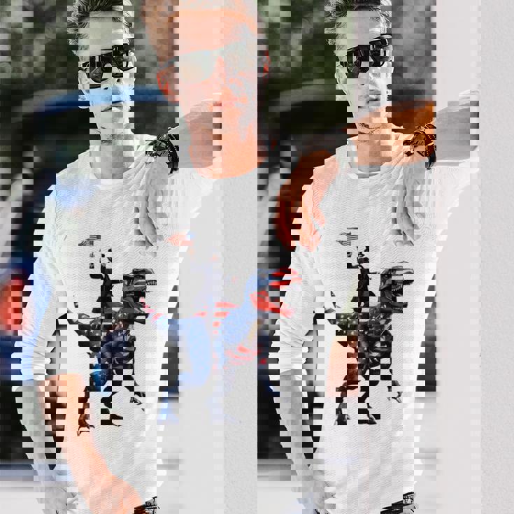 Dino Abraham Lincoln 4Th Of July Boys American Flag 長袖Tシャツ 彼への贈り物