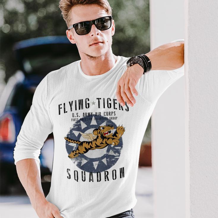 Flying Tigersquadron 第二次世界大戦ヴィンテージ記章 バックプリント 長袖Tシャツ 彼への贈り物
