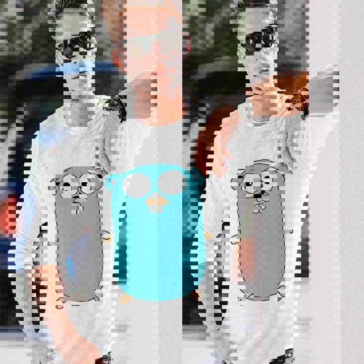 Go Golang プログラミング言語ロゴ マスコットゴファー 長袖Tシャツ 彼への贈り物