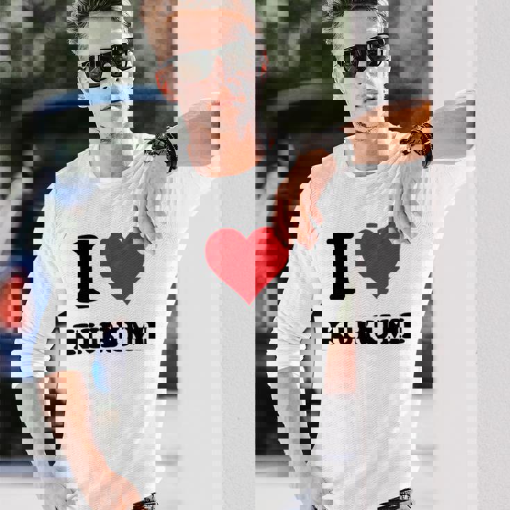 I Heart Kurumi ファーストネーム I Love パーソナライズ 長袖Tシャツ 彼への贈り物