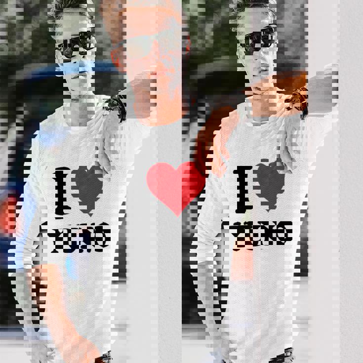 I Heart Yuno ファーストネーム I Love パーソナライズ 長袖Tシャツ 彼への贈り物