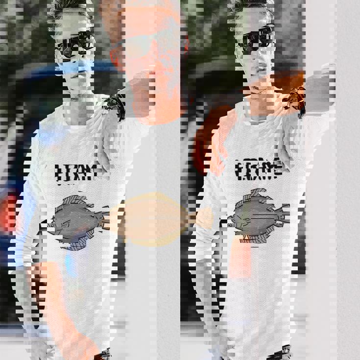 Hirame ヒラメ 平目 鮃 魚好き 願掛け 釣り好き 海釣り 趣味 おもしろ 寿司ネタ 趣味釣り 船釣り 釣り 長袖Tシャツ 彼への贈り物