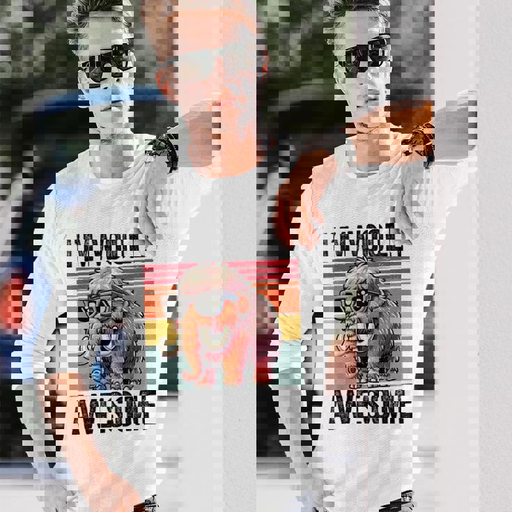 I'm Woolly Awesome 面白い レトロ メンズ レディース キッズ ウーリーマンモス 長袖Tシャツ 彼への贈り物