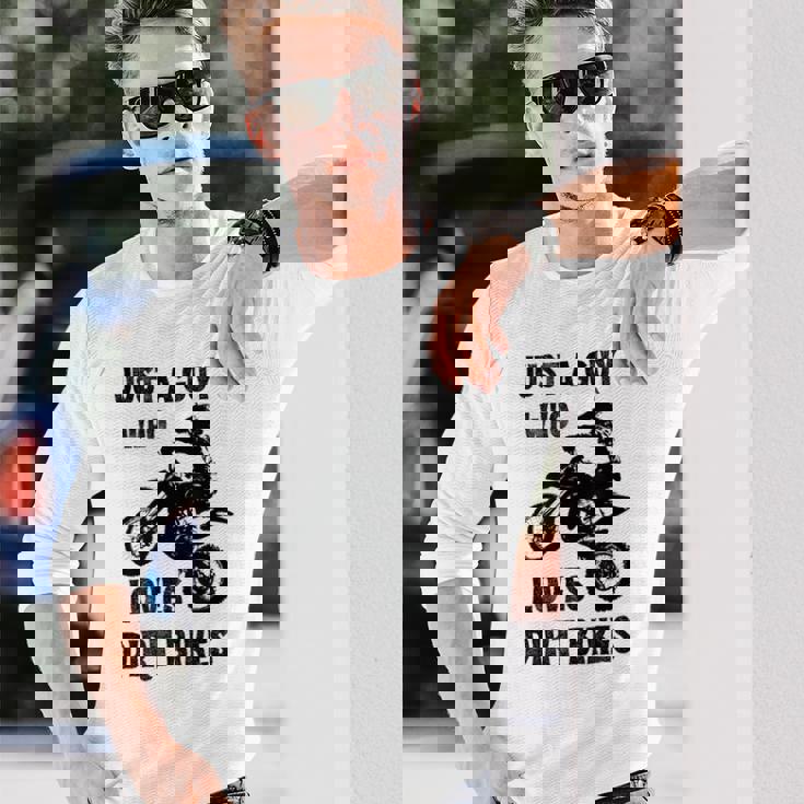 メンズ Just A Guy Who Loves ダートバイク 面白い モトクロス 長袖Tシャツ 彼への贈り物