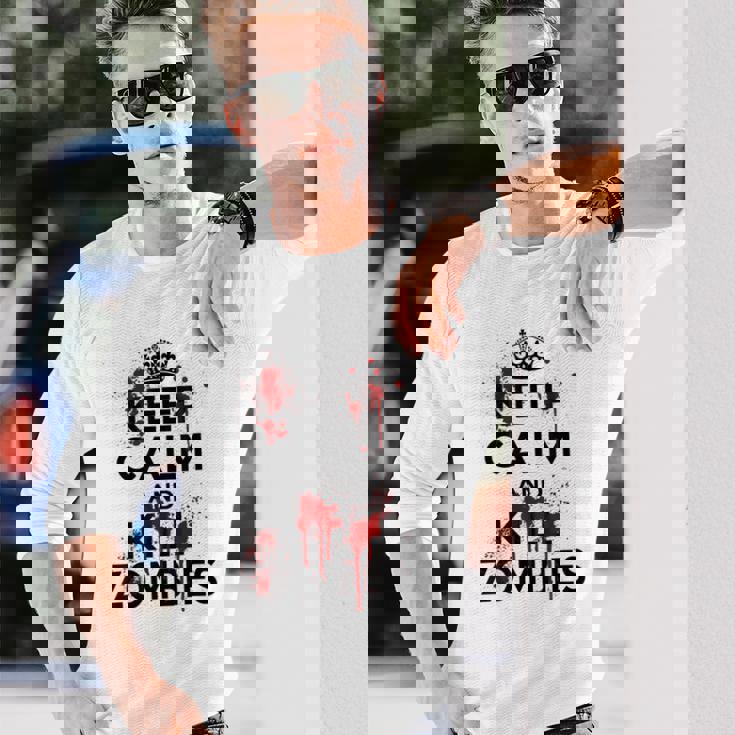 Keep Calm And Kill Zombies Carry Bloodplatter On 長袖Tシャツ 彼への贈り物