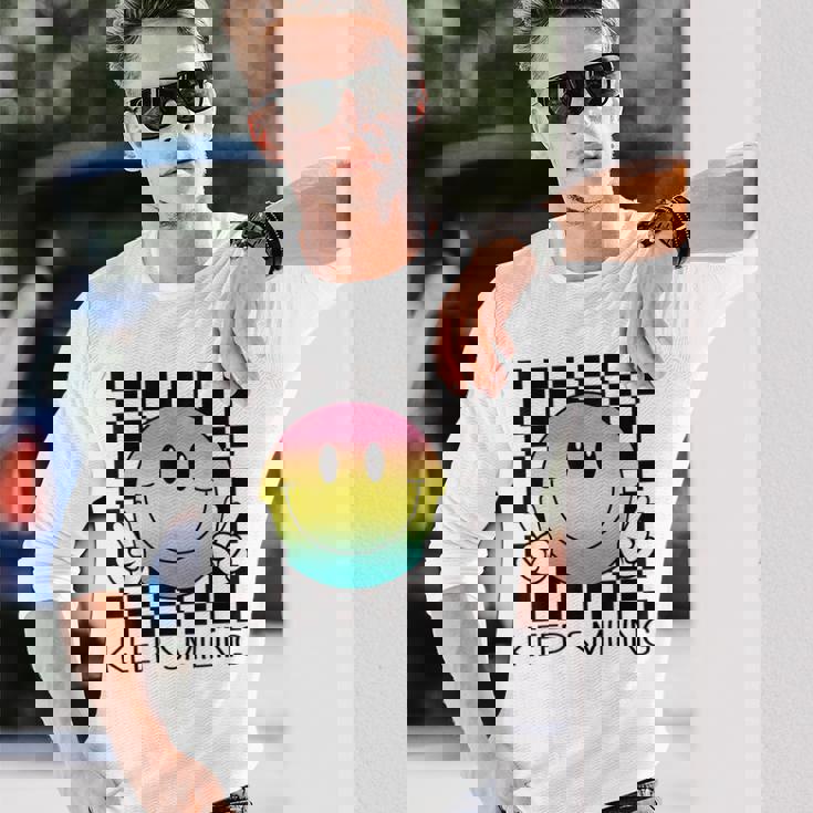 Keepmiling キュート 面白い ハッピー 平和 笑顔 ポジティブ 長袖Tシャツ 彼への贈り物