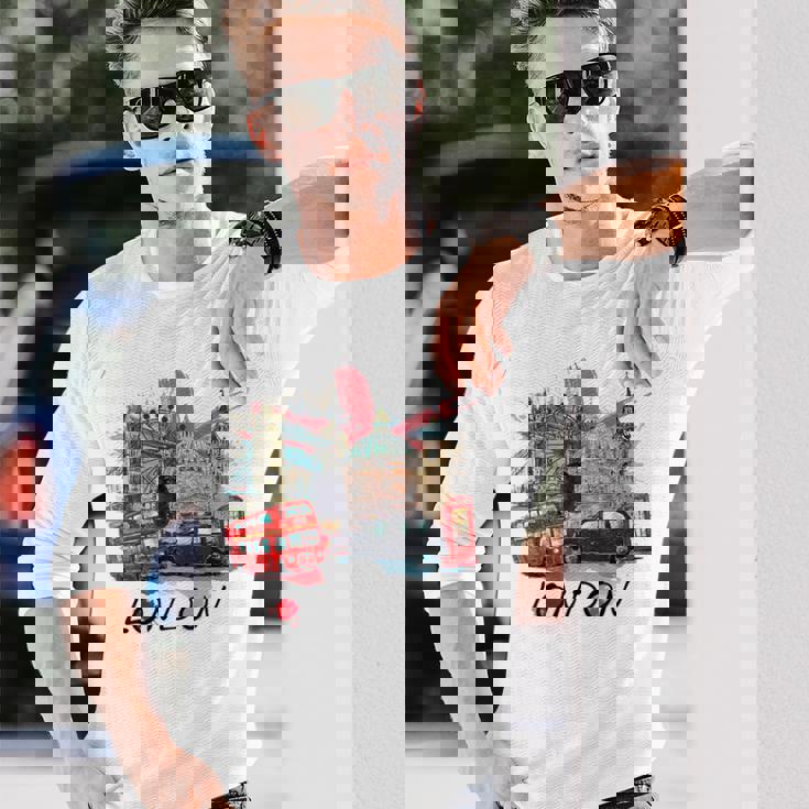 London Uk イギリス ノベルティ グラフィック お土産 ロンドン 長袖Tシャツ 彼への贈り物