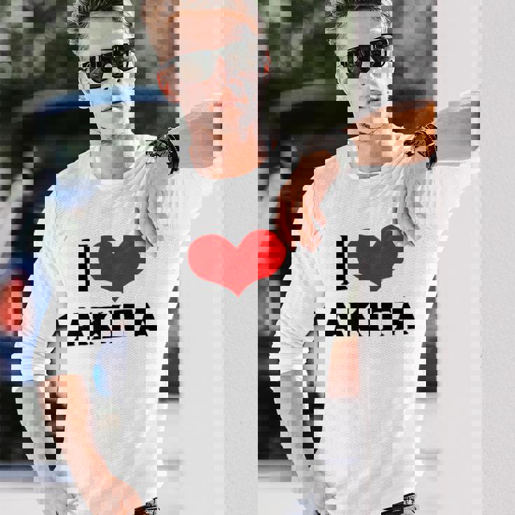 I Love Akita 愛 ハート 秋田 秋田県 日本 お土産 かわいい おしゃれ 長袖Tシャツ 彼への贈り物