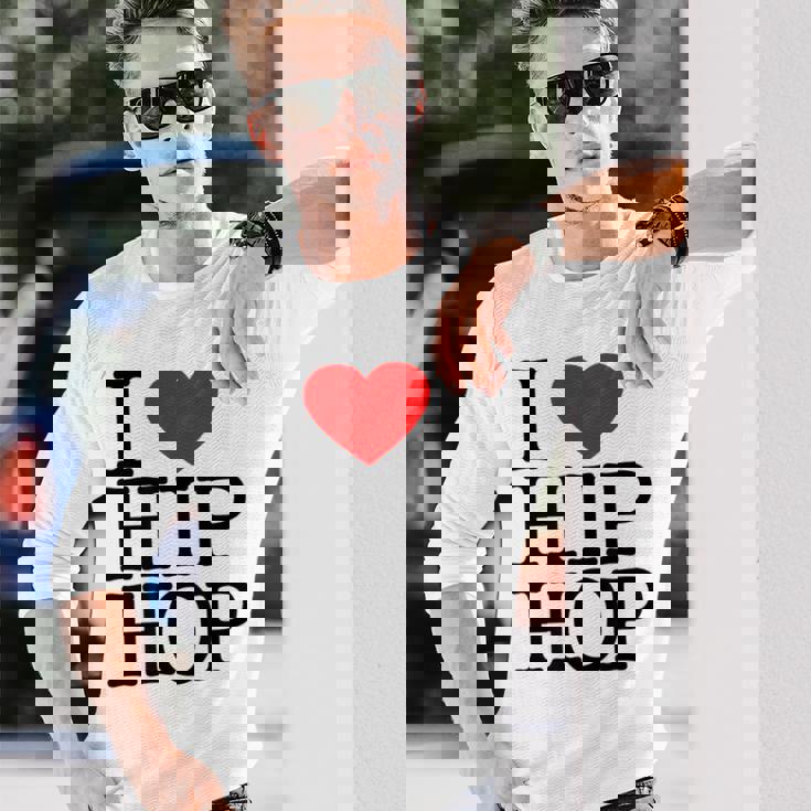 I Love Hip Hop ハート ラップ&ヒップホップファン 長袖Tシャツ 彼への贈り物