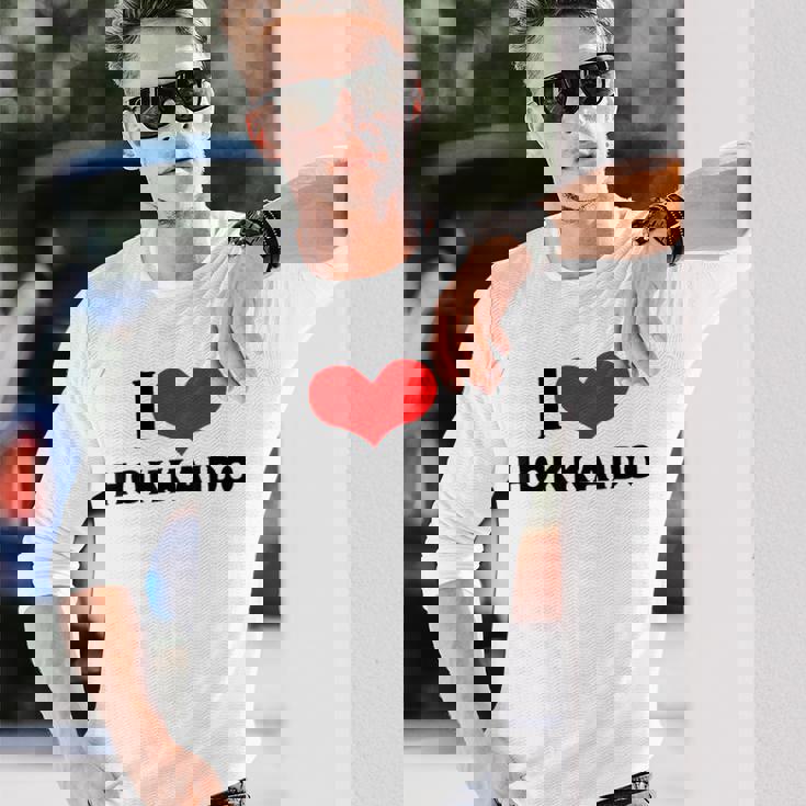 I Love Hokkaido 愛 ハート 北海道 日本 お土産 かわいい おしゃれ 長袖Tシャツ 彼への贈り物