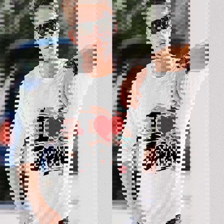 I Love Japan 桜 桜 日本の富士山 寺院 長袖Tシャツ 彼への贈り物