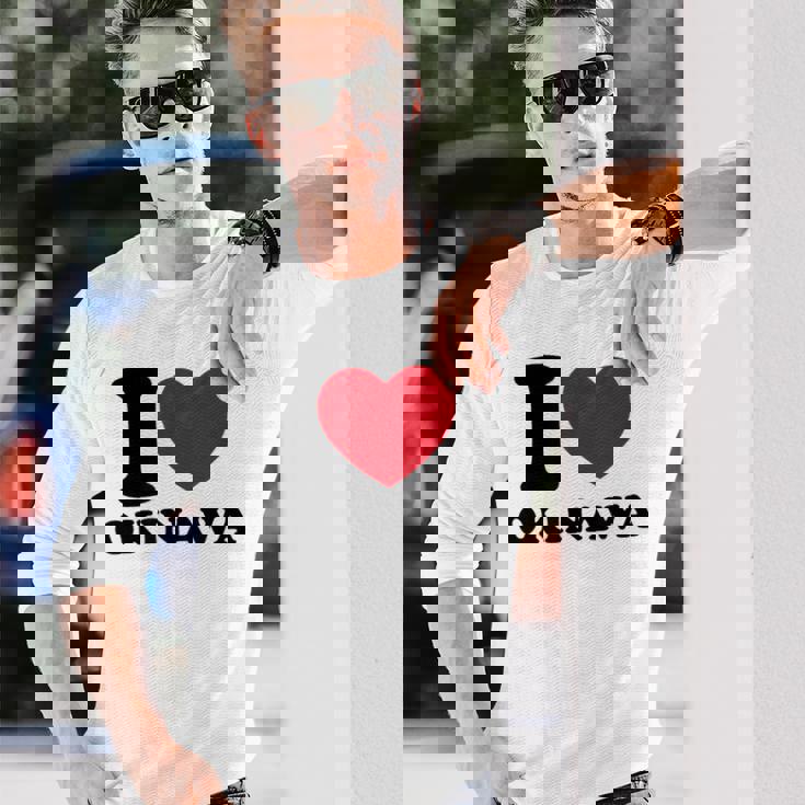 I Love Okinawa アイラブ 沖縄 メンズ 琉球 お土産 旅行 長袖Tシャツ 彼への贈り物