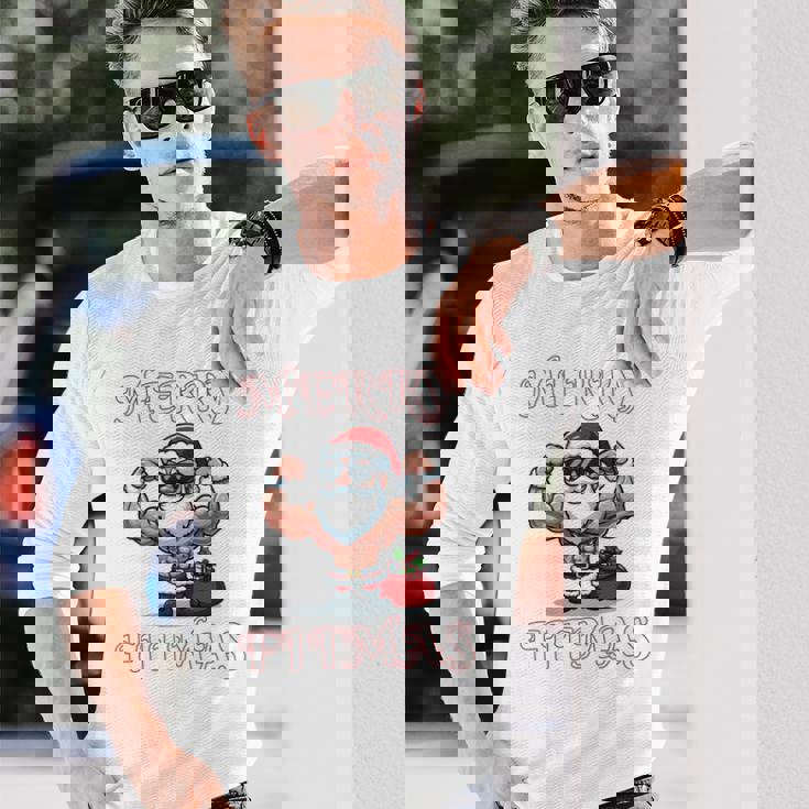 Merry Fitmas クリスマス フィットネス アグリークリスマス スウール サンタ 長袖tシャツ 長袖Tシャツ 彼への贈り物