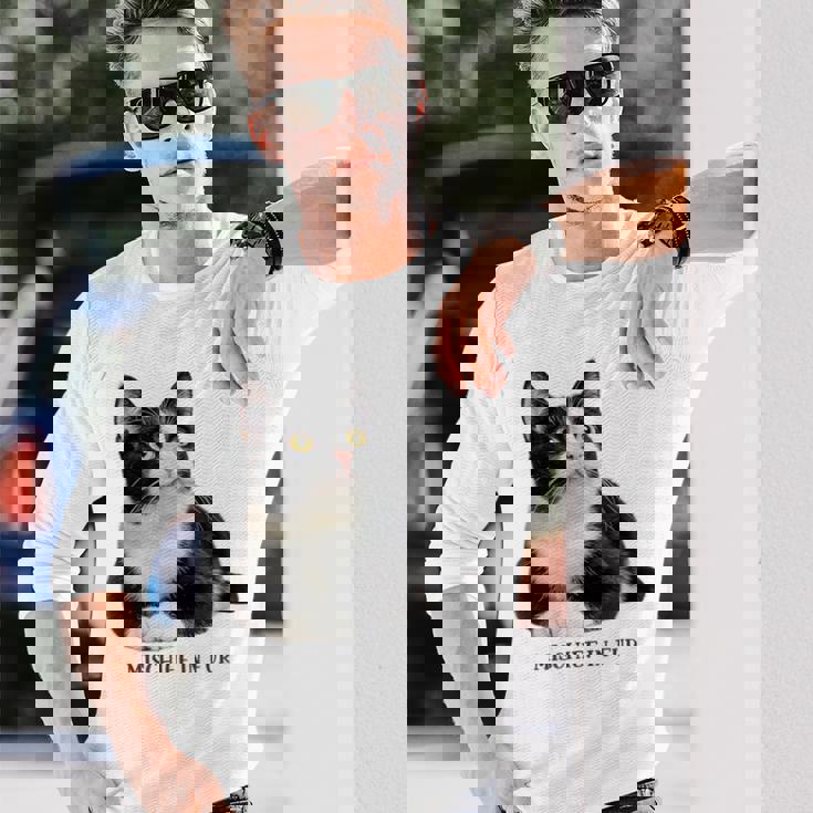 Mischief In Fur 猫写真 ハチワレ猫 黒白猫 猫好き ネタ 猫しもべ 猫飼い 猫依存症 長袖Tシャツ 彼への贈り物