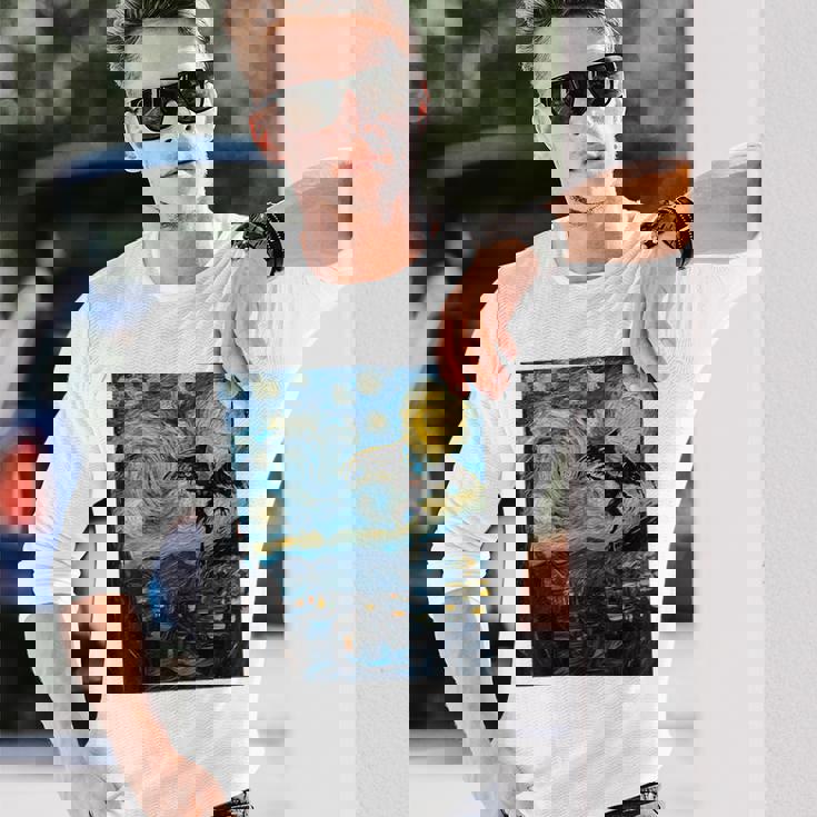 Mothman Cryptid Cryptozoology 星月夜 ゴッホ絵画 長袖Tシャツ 彼への贈り物