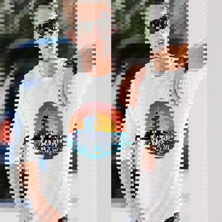 Mykonosibes ヴィンテージ 夕日 ギリシャの島 ギリシャ お土産 長袖tシャツ 長袖Tシャツ 彼への贈り物