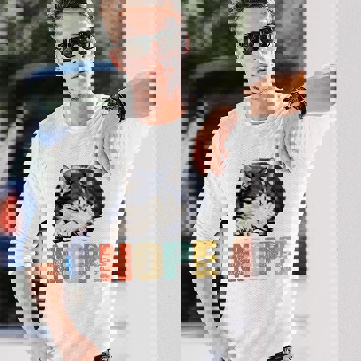 Nope 眠るシベリアンハスキーデザイン 長袖tシャツ 長袖Tシャツ 彼への贈り物