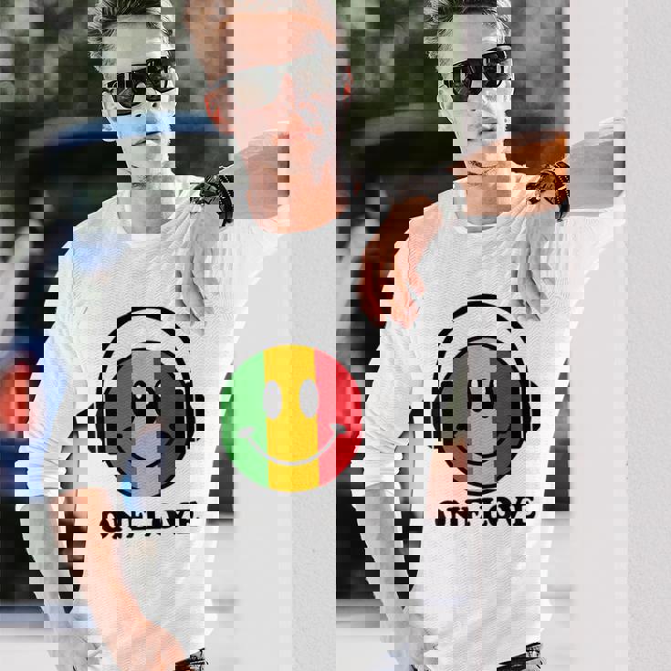 One Love ラスタ レゲエ 音楽 ヘッドホン スマイルフェイス ラスタファリ 長袖Tシャツ 彼への贈り物
