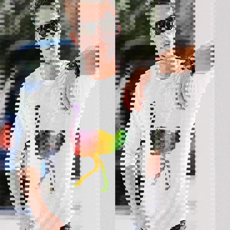 Ostrich African ダチョウ Animal Watercolor Graphic 長袖Tシャツ 彼への贈り物