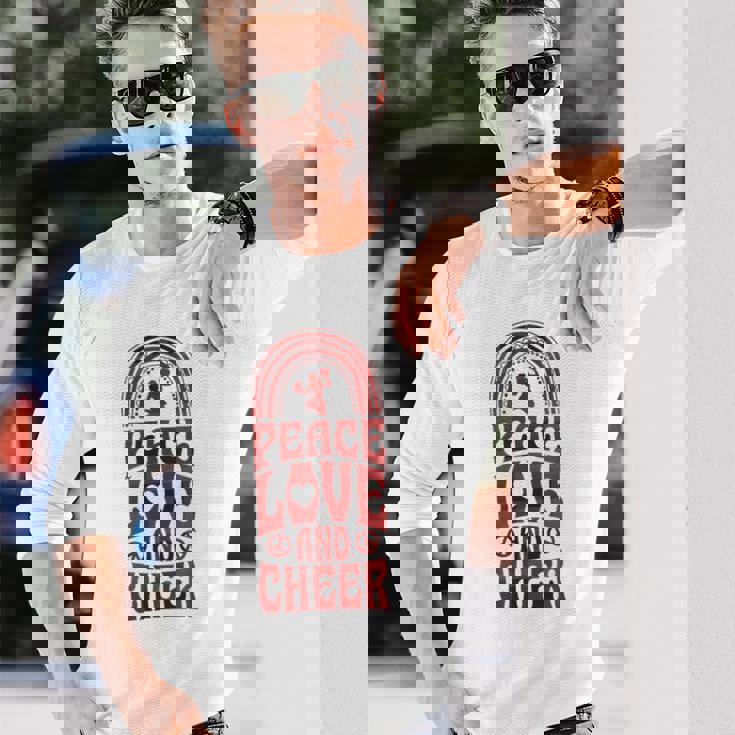Peace Love And Cheer ボヘミアンレインボーチアリーダー 長袖Tシャツ 彼への贈り物