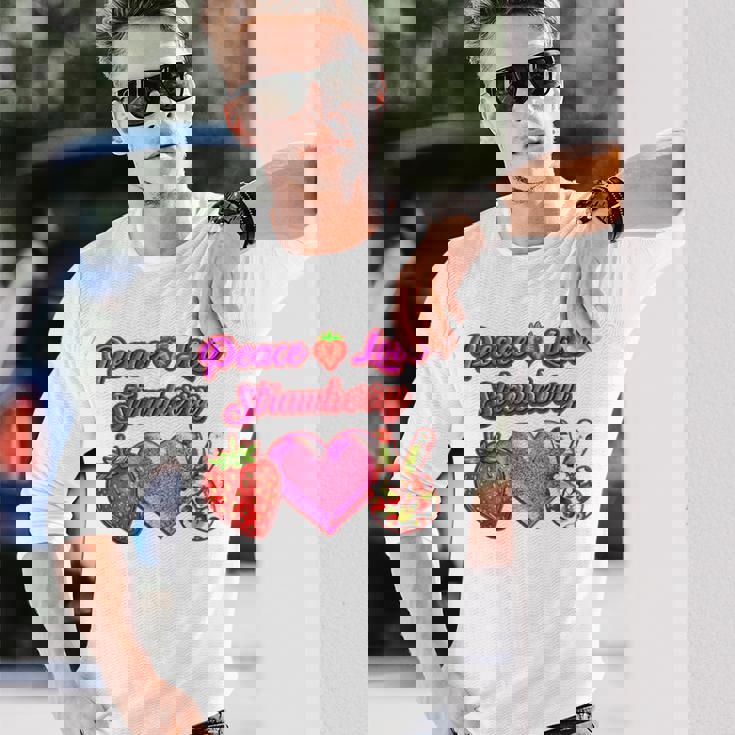 Peace Love イチゴ好き 果物食主義者 果実 果実 果実 長袖Tシャツ 彼への贈り物