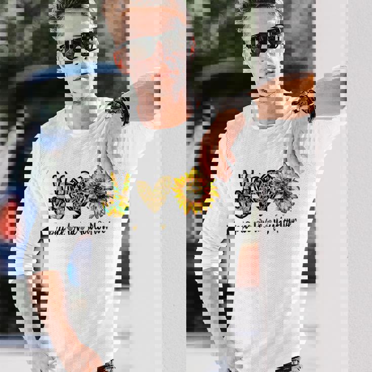 Peace Love サンシャイン ヒッピー ひまわり ヒマワリ 恋人へのギフト 長袖Tシャツ 彼への贈り物