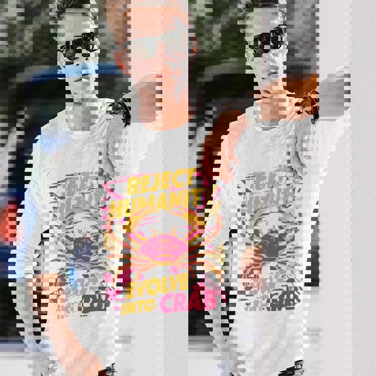 Reject Humanity Evolve To Crab ファニーカニ 長袖tシャツ 長袖Tシャツ 彼への贈り物