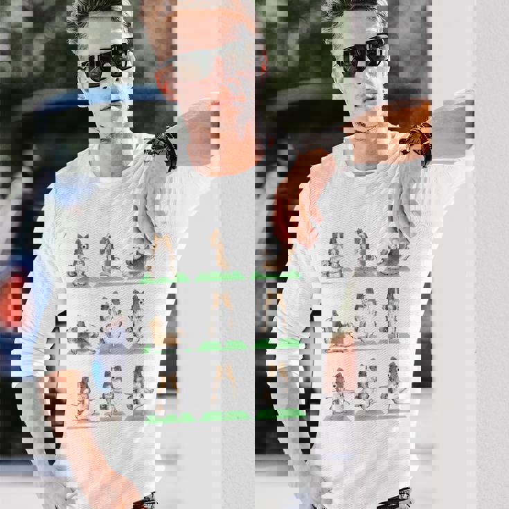 Shetland シープドッグ シェルティ 犬 ヨガ ポーズ ワークアウト エクササイズ 長袖Tシャツ 彼への贈り物