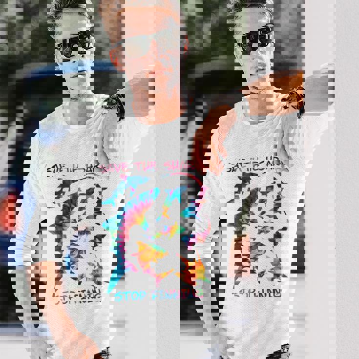 Stop Finning ジンベエザメ シュモクザメサメの種類タイダイ 長袖tシャツ 長袖Tシャツ 彼への贈り物