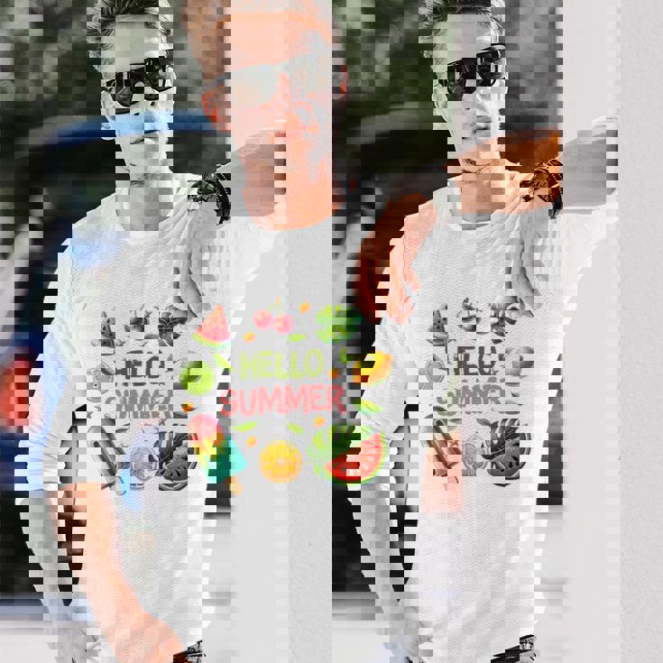 Summeribes ビーチバケーション ハローサマー トロピカル 楽しいデザイン 長袖Tシャツ 彼への贈り物