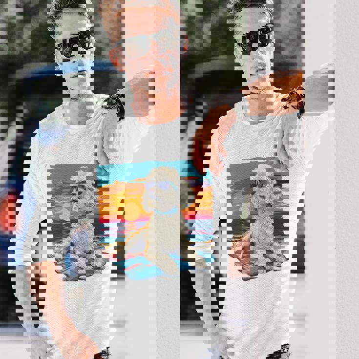 Sunny Day Doggy グラフィックデザイン ビーチレディ 子犬 長袖tシャツ 長袖Tシャツ 彼への贈り物