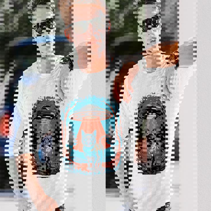 Ufo 猫誘拐 星空の下で 長袖Tシャツ 彼への贈り物