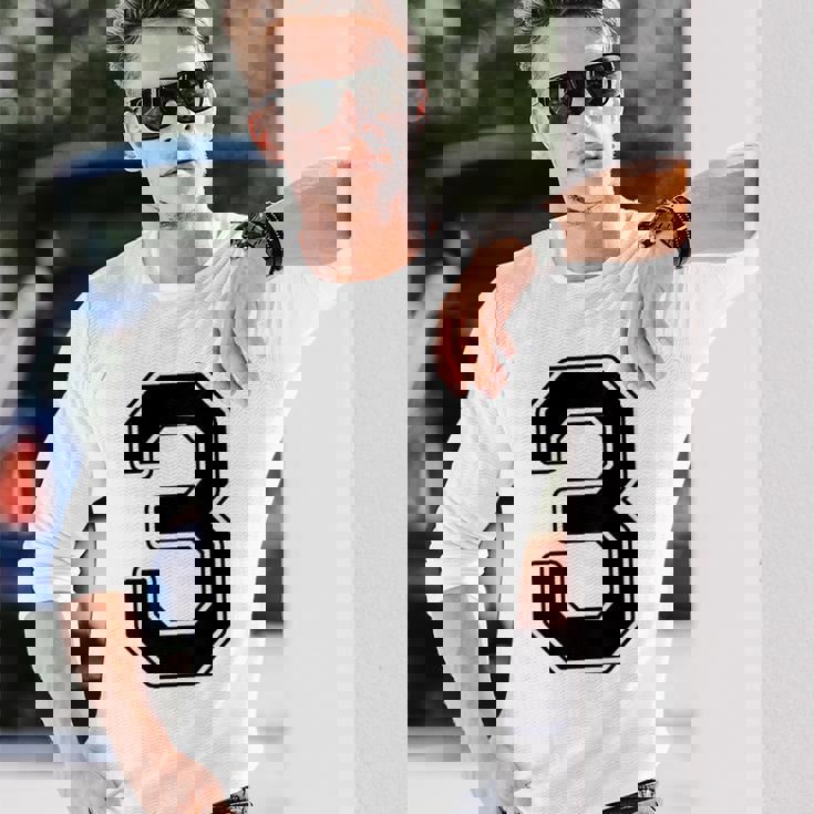 【バックプリント・背中側】3 数字 背番号 ユニフォーム ナンバー【ブラック／黒の文字】スポーツ 野球 サッカー 部活 長袖Tシャツ 彼への贈り物