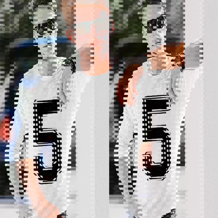 【バックプリント・背中側】5 数字 背番号 ユニフォーム ナンバー【ブラック／黒の文字】スポーツ 野球 サッカー 部活 長袖Tシャツ 彼への贈り物