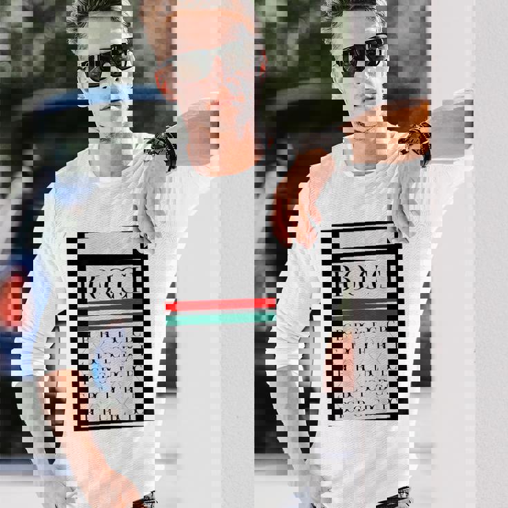 【バックプリント・背中側】Bocci ぼっち ロゴ 総柄 イタリア国旗風【変なtシャツ】陰キャ ブランド パロディ 面白 長袖Tシャツ 彼への贈り物