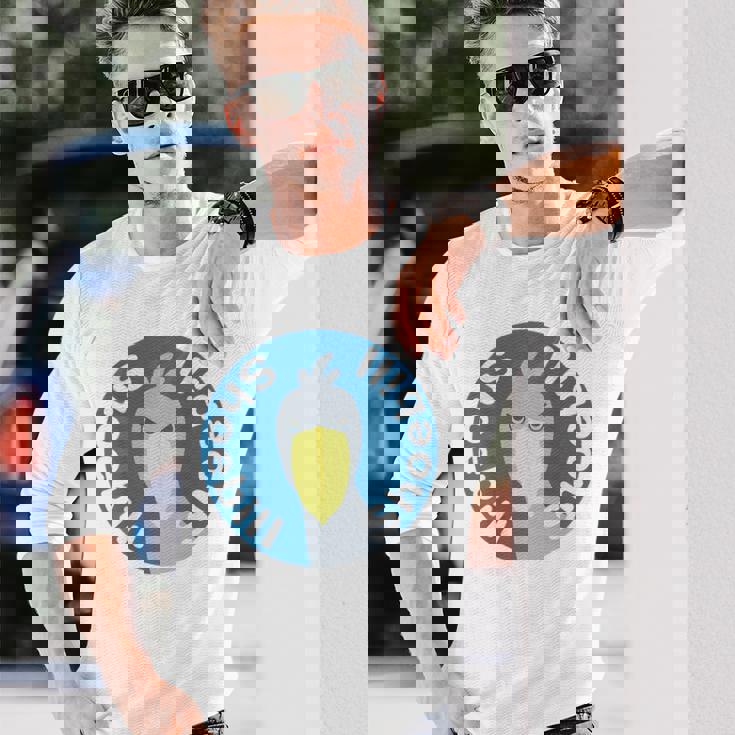 【バックプリント・背中側】ハシビロコウ『ロゴマーク』ブルー 青【どうぶつフレンズ】鳥 動物 ゆるくて かわいい イラスト 長袖Tシャツ 彼への贈り物