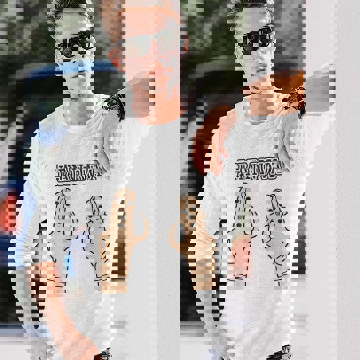 【バックプリント・背中側】ハニワ 埴輪 Haniwa『はろー』【踊る埴輪 男女】歴史土器 シンプル かわいい イラスト 長袖Tシャツ 彼への贈り物