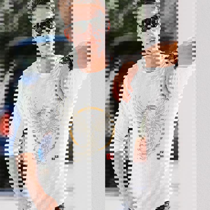 【背中側デザイン】日本文化 鳳凰デザイン 幸運を願うお守り 長袖Tシャツ 彼への贈り物