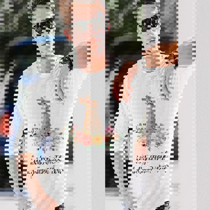 うさぎと花に気が散りやすい ウサギ かわいいウサギ 長袖Tシャツ 彼への贈り物